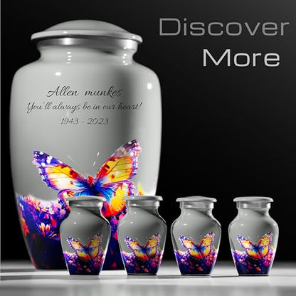 Gray Mini Urn for Ashes – Butterfly Design with Personalized Back Text – Small Handcrafted Cremation Keepsake – Includes Velvet Bag – Holds 0.3 oz – Made in USA - color: Personalize Gray, size: Small