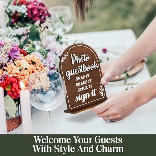STOFINITY Rustic Wedding Signs, Set of 4 Wood Table Signs for Reception | Photo guestbook sign, gifts and cards sign, please sign our guest book, in loving memory plaque, wood build - color: Set 4