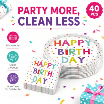 40 Pcs Birthday Plates and Napkins Set, Large 9 Inch Party Plates - color: Birthday