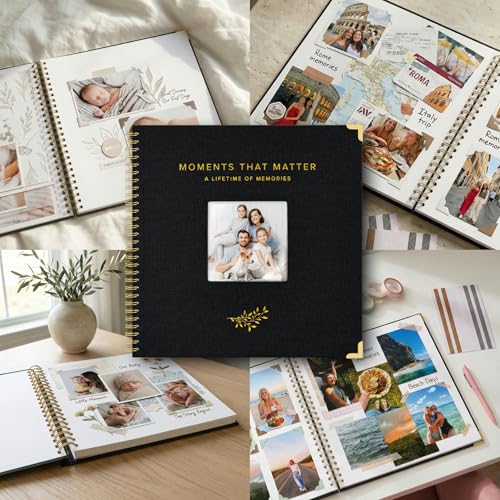 Beautiful Linen Scrapbook Photo Album 10"x10" - 40-Page Blank Guest Book | Perfect to Preserve Special Memories of Family, Weddings, Birthdays and Baby Showers - Timeless Keepsake for Every Home - color: Black