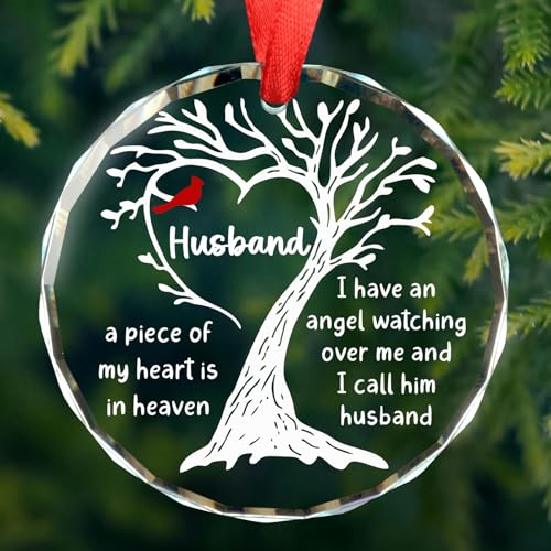 Memorial Sympathy Gifts for Loss of Husband Loved One, in Memory of Loved One Gifts, Bereavement Remembrance Gift for Loss of Husband, Memorial Gift for Men Glass Ornament