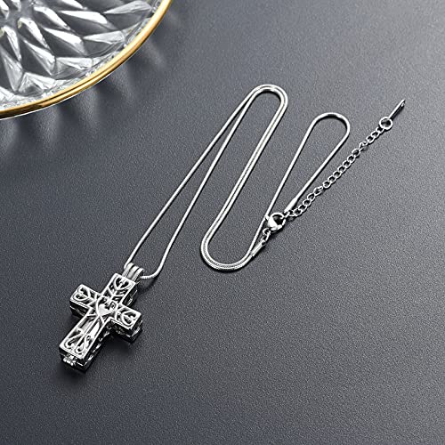 Crystal Cross Necklace for Ashes Stainless Steel Keepsake Cremation Jewelry Religious Cross Memorial Urn Necklace for Pet Human Ashes Gifts - color: Silver-2