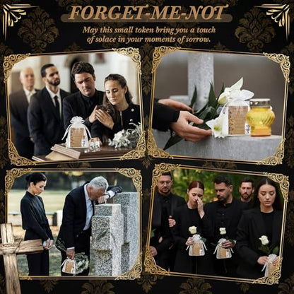 50 Set Funeral Favors, Mini Glass Bottles with Forget-me-not Dried Flowers, Sympathy Cards and Gift Bags, Memorial Gift Set for Guest Remembrance Keepsakes Celebration of Life Favors