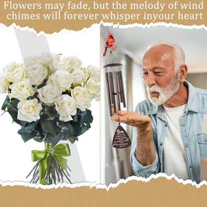 Memorial Gifts for Loss of Son - 32'' Cardinal Memorial Wind Chimes for Outside, Sympathy Bereavement Condolence Grief Remembrance Funeral Gifts for Loss of Son, with S Hook Greeting Card