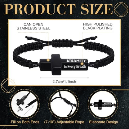 Ecation Cremation Jewelry, Urn Bracelet for Ashes - color: Black, style: Christian