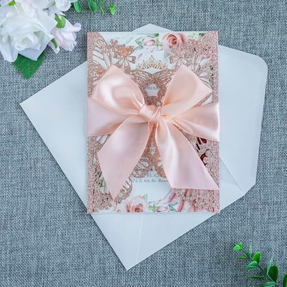 20 PCS 5.12x7.2 Butterfly Personalized Quinceanera Invitation, Customized XV Anos Laser Cut Invitation Cards with Envelopes (Rose Gold Personalized) - color: 20 PCS Rose Gold Personalized