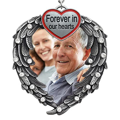 Memorial Photo Ornament for Loved One – Silver Heart Angel Wings Picture Frame Ornament, in Loving Memory Sympathy Gift for Loss of Mom, Dad, Family Member, Bereavement Christmas Keepsake