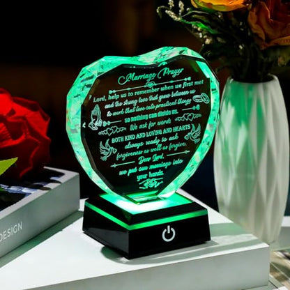 Arikyrist Wedding Gifts for Couples 2026 Glass Heart Plaque with Light Base | Inspiring Wedding Presents, for Newlyweds Friends, Anniversary Marriage Prayer Keepsake, for Bride Groom Wife Husband Parents - color: MARRIAGE PRAYER