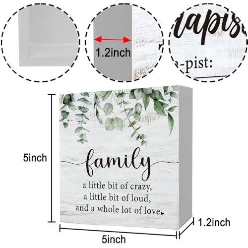 Funny Family a Little Bit of Crazy Wood Box Sign, Inspirational Quotes Rustic Farmhouse Wooden Sign Family Inspirational Wall Art Sign for Home Living Room Desk Shelf Table Decor