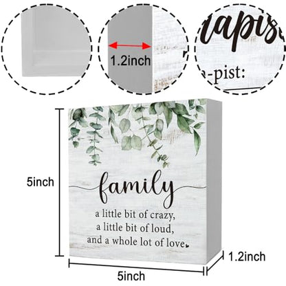Funny Family a Little Bit of Crazy Wood Box Sign, Inspirational Quotes Rustic Farmhouse Wooden Sign Family Inspirational Wall Art Sign for Home Living Room Desk Shelf Table Decor