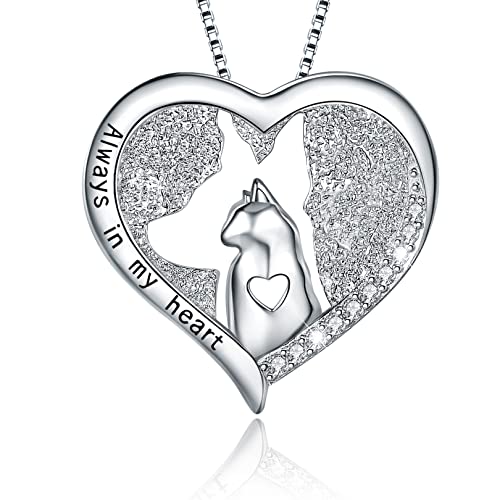 Sterling Silver Cat Necklace Jewelry Memorial Gifts for Cat Lovers | Cat Pendant Necklace ，Cute Dainty Animal Remembrance Jewelry Birthday Gifts for Cat Mom Her Women - style: Always in my heart Necklace 1