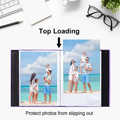 Vienrose Small Photo Album 4x6 Holds 52 Photos, 2 Pack Mini Leather Photo Album with Cover Window, Acid-Free Baby Picture Album for Wedding, Family, Travel & Gift Keepsake, Purple - color: Light Purple, size: 26 Pockets