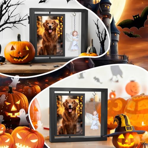 Rotating Wooden Picture Frame with Resin Angel for Loss of Dogs | Holds 4x6 Photo, Black Loss of Dogs Cat Sympathy Gift, Pet Loss Remembrance Bereavement Keepsake, Dog Memorial Gifts - color: Black