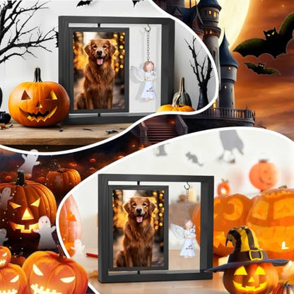 Rotating Wooden Picture Frame with Resin Angel for Loss of Dogs | Holds 4x6 Photo, Black Loss of Dogs Cat Sympathy Gift, Pet Loss Remembrance Bereavement Keepsake, Dog Memorial Gifts - color: Black