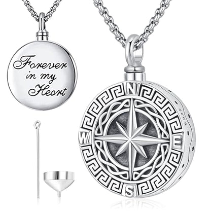 Aniu S925 Sterling Silver Urn Necklace Cremation Jewelry for Ashes - color: Compass - C