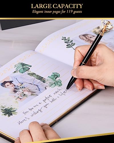 Black Wedding Guest Book, Guest Book Wedding Reception with Pens, 9x7'' | Personalized Wedding Guestbook Photo Album Sign in Book, Gold Foil Hardcover & Gilded Edges, For Weddings Baby Shower Party - color: Black