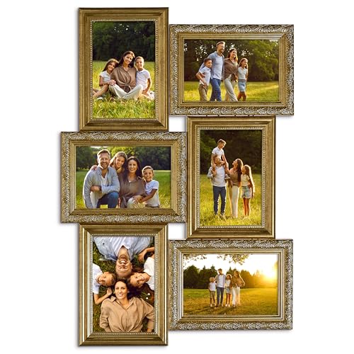 Camden Reed Romantic 6-Piece Collage Frame Set, Cut Join Design for Cherished Moments, 4x6 Inch, Brass Molding - color: Brass Molding, size: 6 Openings