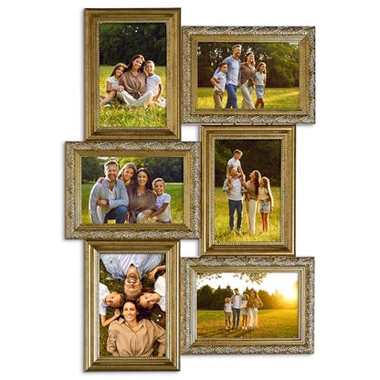 Camden Reed Romantic 6-Piece Collage Frame Set, Cut Join Design for Cherished Moments, 4x6 Inch, Brass Molding - color: Brass Molding, size: 6 Openings