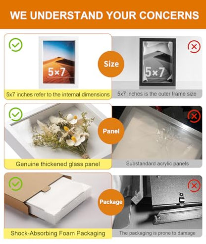 5x7 Small Shadow Box Frame with Ultra-Clear Glass & Soft Linen Back - color: White+high Definition Panel + Shatter-proof Packaging, size: 5x7