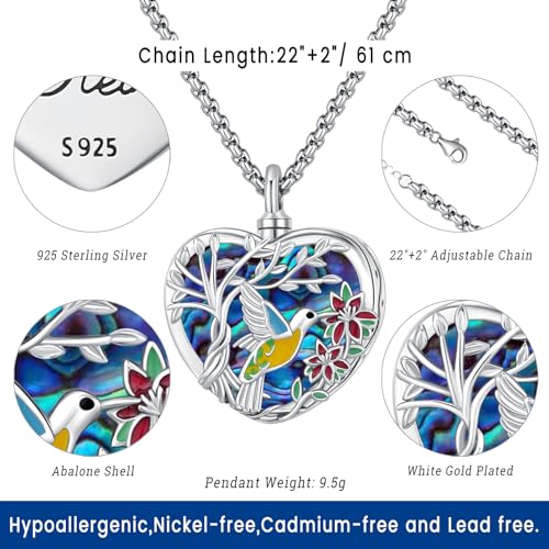 Eusense Cremation Jewelry for Ashes Urn Necklace to Put Ashes In 925 Sterling Silver Memorial Pendant Heart Urn Necklaces for Ashes Necklace for Women Men - style: I-Heart Urn Necklace-Abalone Shell
