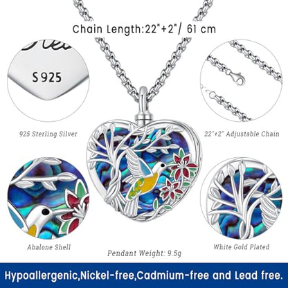 Eusense Cremation Jewelry for Ashes Urn Necklace to Put Ashes In 925 Sterling Silver Memorial Pendant Heart Urn Necklaces for Ashes Necklace for Women Men - style: I-Heart Urn Necklace-Abalone Shell