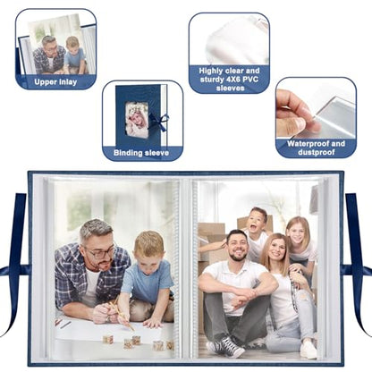 Photo Album 4x6 100 Pockets, Slip-in Picture Albums, Linen Cover Top Loader Vertical Pockets Albums for Baby, Kids Boy Girls, Wedding, Family, Anniversary, Blue - color: Blue, size: 100 Pockets white Bandage
