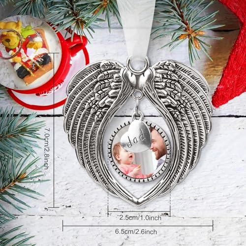 Christmas Ornaments Angel Wings with Custom Photo Frame for Loss of Loved One Remembrance Keepsake with Silk Ribbon & Red Gift Box - color: Husband