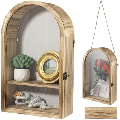 Wooden Shadow Box Frame - 16.3 x 9.84 in Shadow Boxes Display Case, Arch Keepsakes Memory Box, Wood Display Case for Wall Decor, Tabletop Decoration, Picture Frame Bouquet Memorabilia Medals Box