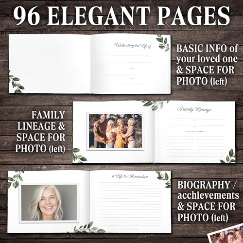 Premium Quality Gold Stamping Matt Hard Cover Funeral Guest Book, Celebration of Life Guest Book 96 Pages 120GSM Quality Paper W/Photo Cut Out, Table Sign and Elegant Black Pen Included