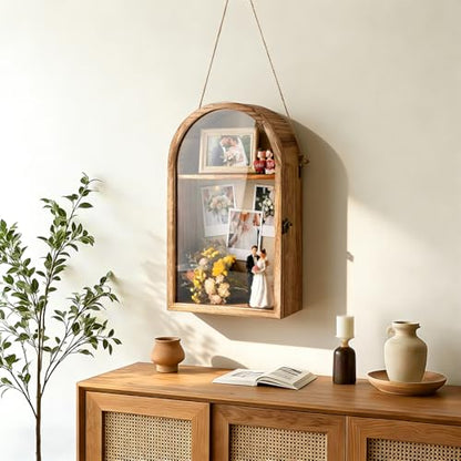 Arch Shadow Box Frame 10x16 Inch, Large Display Case with Linen Back and Removable Shelves, Memory Box for Wedding Bouquet, Medals, Photos, Awards & Keepsakes