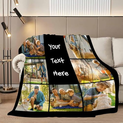 D-Story Custom Blanket with Photos Text Personalized Blankets and Throws 10 Photos Customized Fleece Picture Blanket for Adult Kid Funny Birthday Gifts for Couple Wife Husband Family - color: B-10 Photos