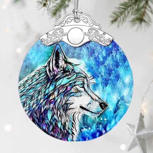 Wolf Ornament, Stained Glass Christmas Decorations, Christmas Ornaments for Tree, Holiday Ornament, Gifts for Wolf Lovers, Holiday Party Gifts, Gift Ideas & Xmas Gift - color: Wolf