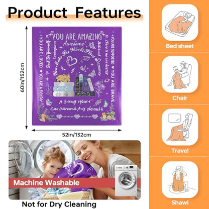 Encourage Get Well Blanket Birthday Gift for Women 52 x 60'' | Recovery Blanket with Words of Affirmation Inspirational Positive Thoughts and Quotes for Niece,Friend,Grandma - color: Purple