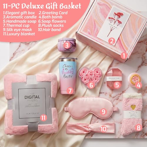 Get Well Soon Gift Baskets for Women,Self Care Gift Package Box, Birthday,Spa & Sympathy Care Package Gifts Set for Mom, Wife, Girlfriend, Sister & Friends - color: Pink