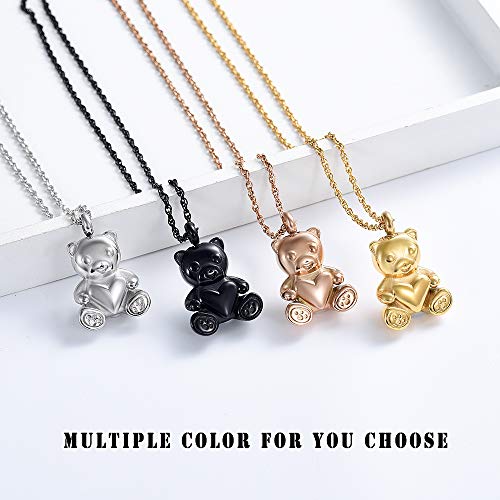 shajwo Teddy Bear Cremation Urn Necklace for Women Men | Stainless Steel Heart Memorial Urn Keepsake Locket Pendant Ash Holder - color: Teddy Bear- Black