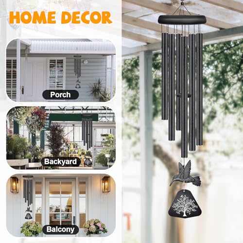 Sympathy Wind Chimes for Outside Deep Tone, Memorial Wind Chimes for Loss of Loved One Prime, Bereavement Condolence Remembrance Funeral Gifts for Grieving Friends Loss of Mother Father - size: C-Black Hummingbird