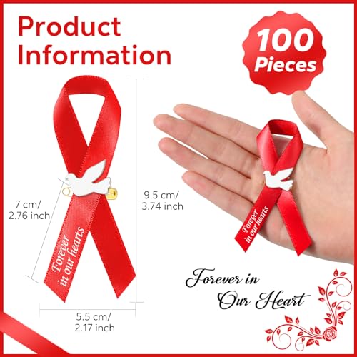 Geosar 100 Pcs Dove Funeral Memorial Ribbons Pins Memorial Service Respect Funeral Personalized Ribbon Bow with Safety Pins and White Dove for Mourning Mental Health Awareness Month Gifts(Red) - color: Red, style: Pigeon