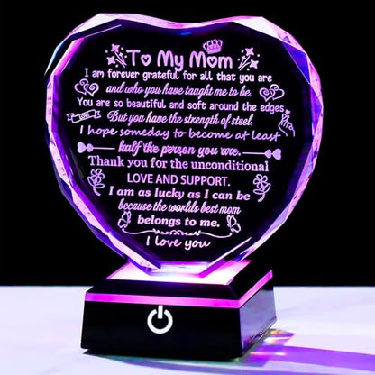 Arikyrist Mom Gifts from Daughter Son Crystal Keepsake with LED Light Base | Mom Birthday Presents, on Christmas Retirement Anniversary Mothers Day Valentines Day, to My Mom Plaque, Home Desk Decor - color: Mom