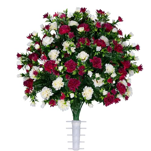 Artificial Cemetery Flowers - Gravesite Memorial Arrangment - Beauty & Cream Garden Mums - (1) Bouquet - color: Beauty & Cream, size: (1) Bouquet