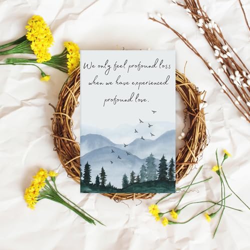 Whaline 25 Packs Funeral Thank You Cards Sympathy Thank You Card with Envelopes Stickers Watercolor Forest Bereavement Cards with Message for Condolences Memorial Service Loved Ones