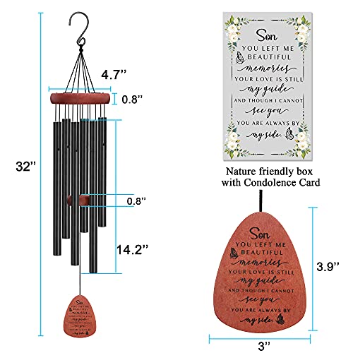 Memgift Memorial Wind Chime for Loss of Son - Outdoor Sympathy Gift for Bereavement - 32 Inch Remembrance Chime - Garden, Patio & Yard Wind Chimes for Loved One - style: Son Memorial