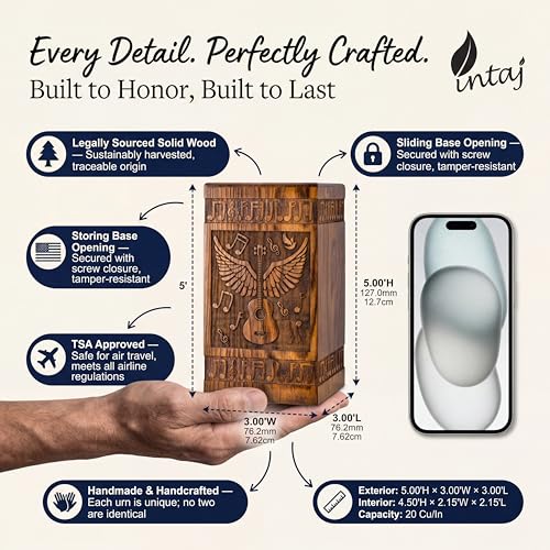 Guitar Wings Wooden Keepsake Urn for Human Ashes, 20 Cu in, Rosewood - color: Rosewood, size: Keepsake (20 lbs)