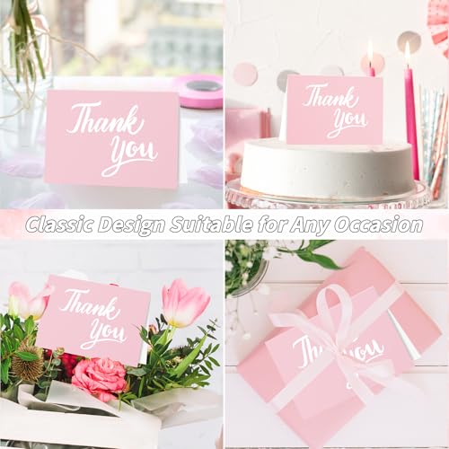 600 Pcs Pink Thank You Cards Bulk with Kraft Envelopes and Stickers 4x6 Inch Blank Thank You Notes Box Set Minimalistic Design for Business Wedding Baby Shower Graduation Bridal Shower Christmas - color: Pink