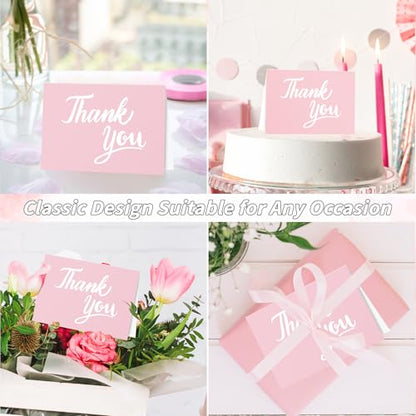 600 Pcs Pink Thank You Cards Bulk with Kraft Envelopes and Stickers 4x6 Inch Blank Thank You Notes Box Set Minimalistic Design for Business Wedding Baby Shower Graduation Bridal Shower Christmas - color: Pink