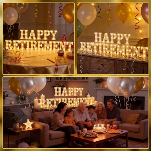 15 Pcs Happy Retirement Party Decorations Retired Marquee LED Light Letters Battery Powered Happy Retirement Light Sign for Wall Shelf Table Celebrating Retired Gifts Backdrop Party Supplies - style: Happy Retirement