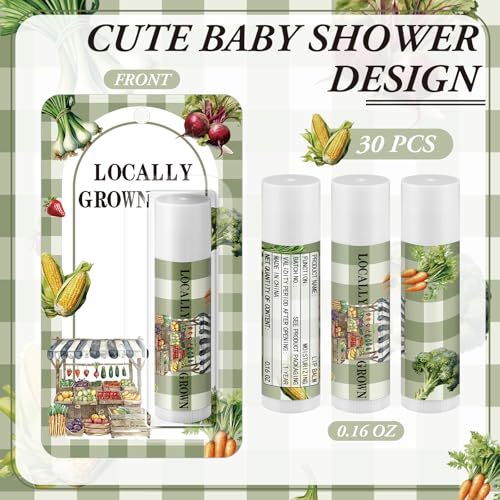30 Pack Locally Grown Baby Shower Games Prizes Party Gifts Bulk Lip Balms Favors for Winners Adults Guests Gender Reveal Favors Decorations Baby Shower Souvenirs Gift Bags Stuffers - style: Greenhouse Vegetables