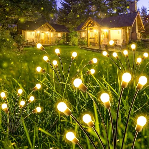 10 Pack Solar Firefly Lights Outdoor Swaying Garden Decor 80 LED Warm White | 2 Lighting Mode, Auto On/Off, Sway with Wind, Waterproof Solar lights Outdoor for Driveway Patio Veranda Courtyard Decor - color: Warm White, size: 10 Pack