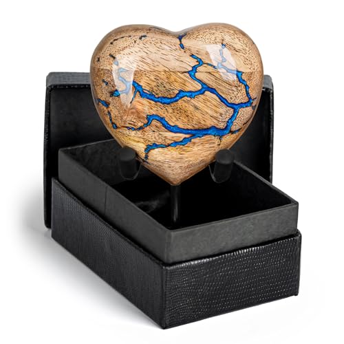 Heart Shaped Wooden Cremation Urns for Human Ashes - 3 Cubic Inches Funeral Memorial Urn for Women & Men - Blue Decorative Keepsake Burial Urn for Male or Female Memorial Display - size: Heart Keepsake 3 Cu In