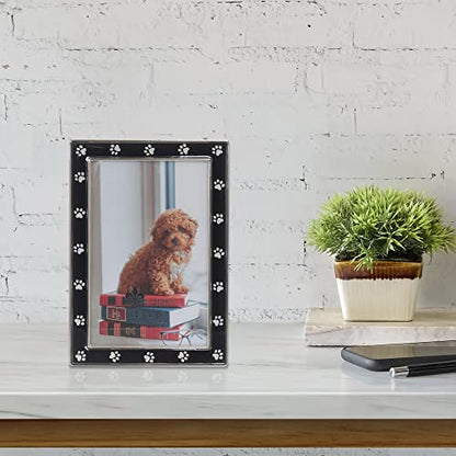 4x6 Silver Metal and Black Enamel Picture Frame, Paw Print Design - color: Black Paw, size: 4x6
