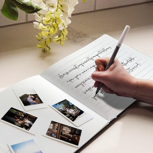 Wedding Guest Book – Guest Book for Receptions, Baby Showers & Celebrations | Sage Green Linen Hardcover, Polaroid Guest Book with 100 Half Blank and Lined Pages for Signatures and Photos - color: A Sage Green